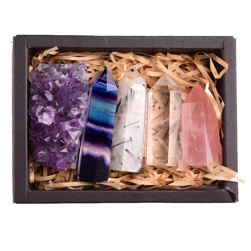 Amethyst Block Natural Crystal Hexagonal Prism Power Stone Set