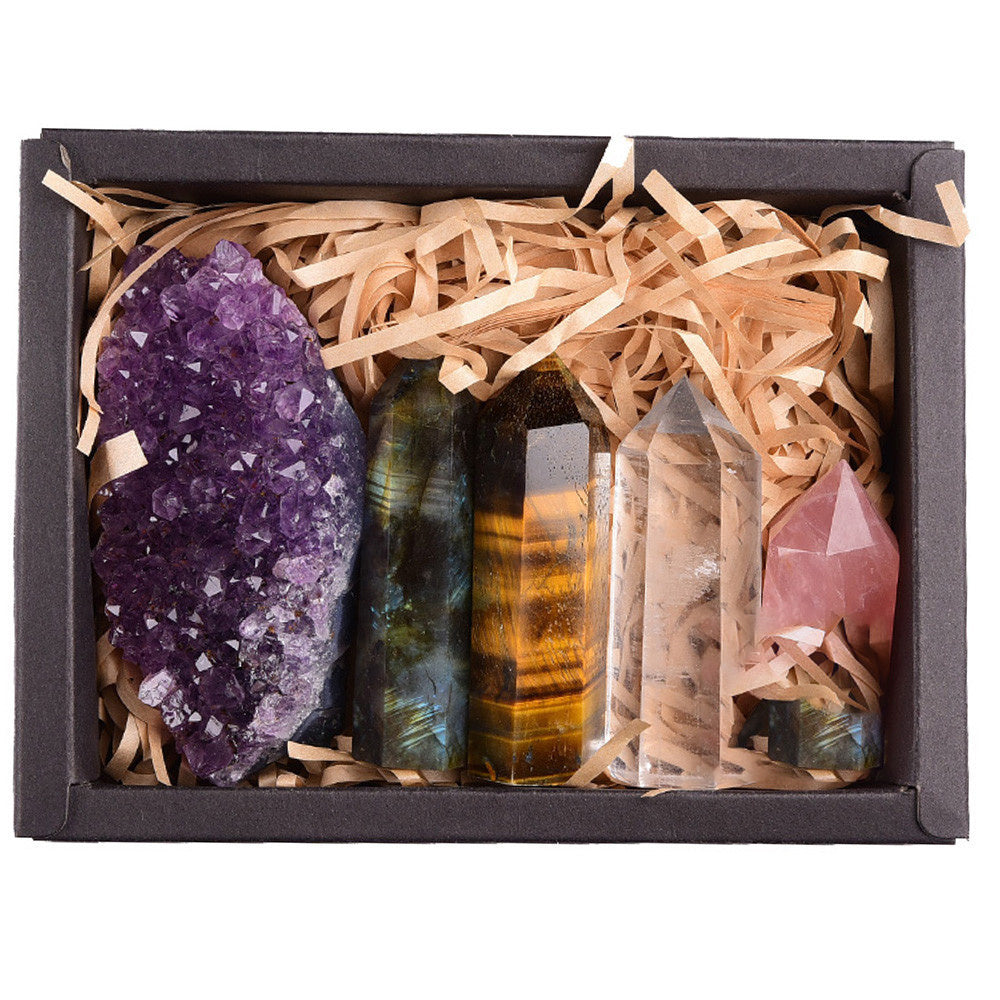 Amethyst Block Natural Crystal Hexagonal Prism Power Stone Set