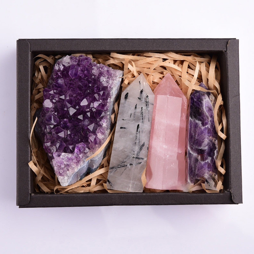 Amethyst Block Natural Crystal Hexagonal Prism Power Stone Set