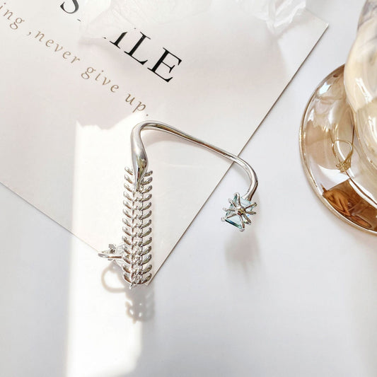 925 Sterling Silver Elegant Fish Bone Ear Cuff