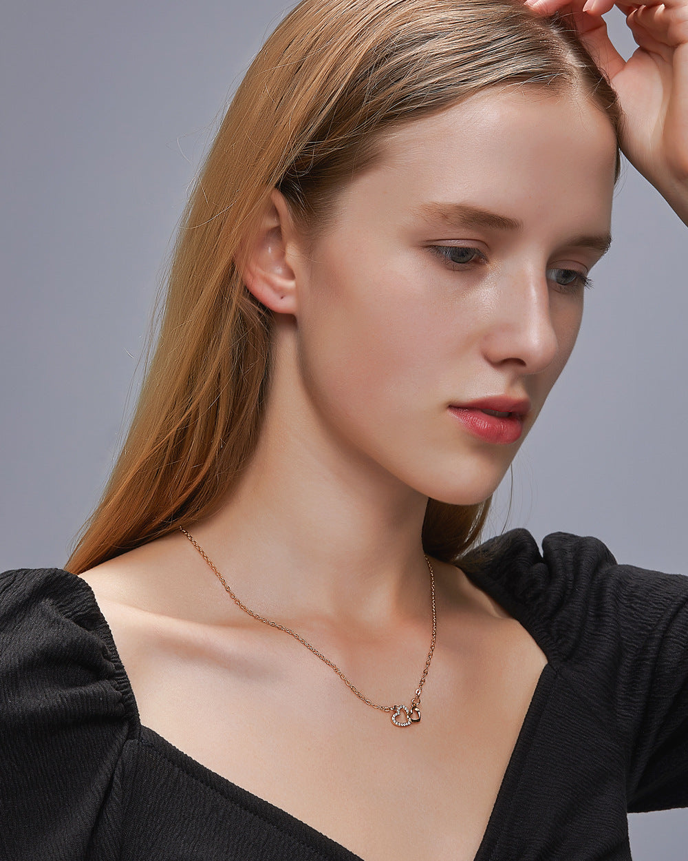 Double Peach Heart Pendant Necklace