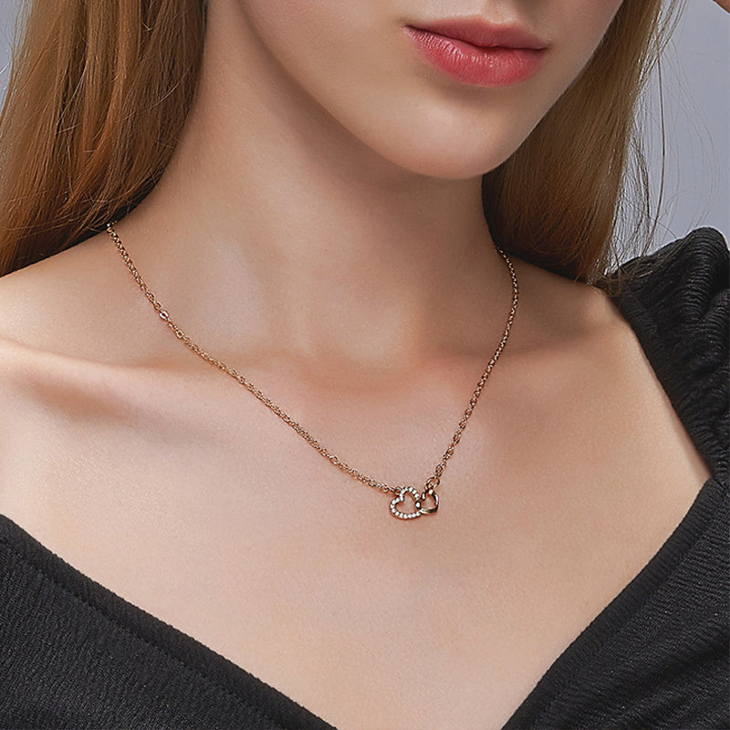 Double Peach Heart Pendant Necklace
