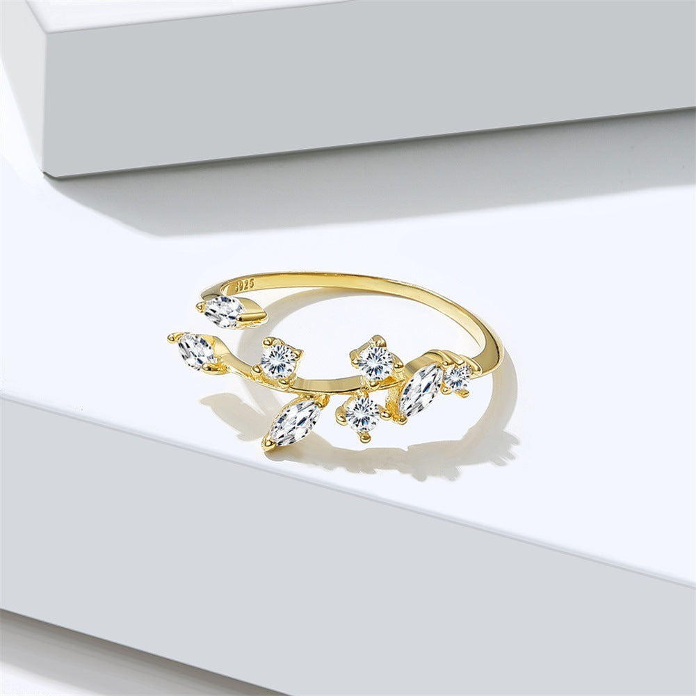 Elegant Leaf Design Ring S925 Silver Gold