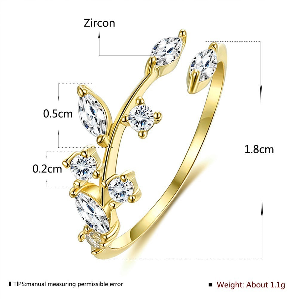 Elegant Leaf Design Ring S925 Silver Gold