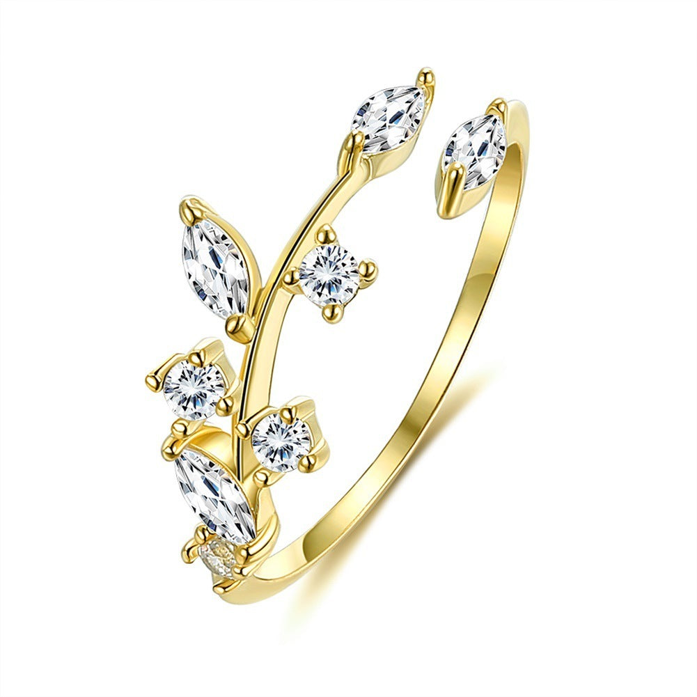 Elegant Leaf Design Ring S925 Silver Gold