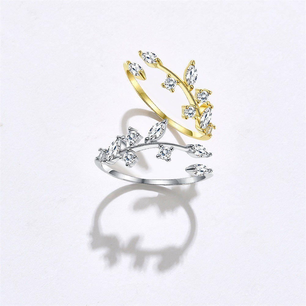 Elegant Leaf Design Ring S925 Silver Gold