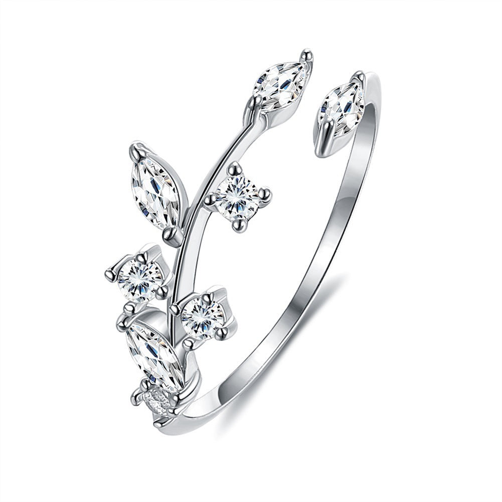Elegant Leaf Design Ring S925 Silver Gold