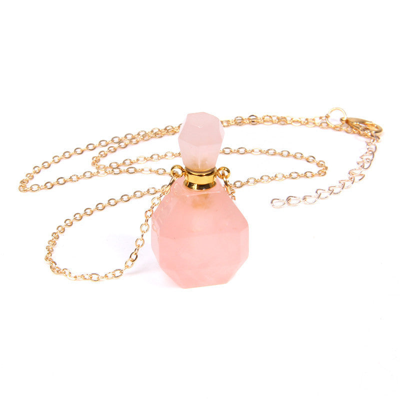 Crystal Perfume Bottle Pendant Necklace - Gold Plated Unisex Design
