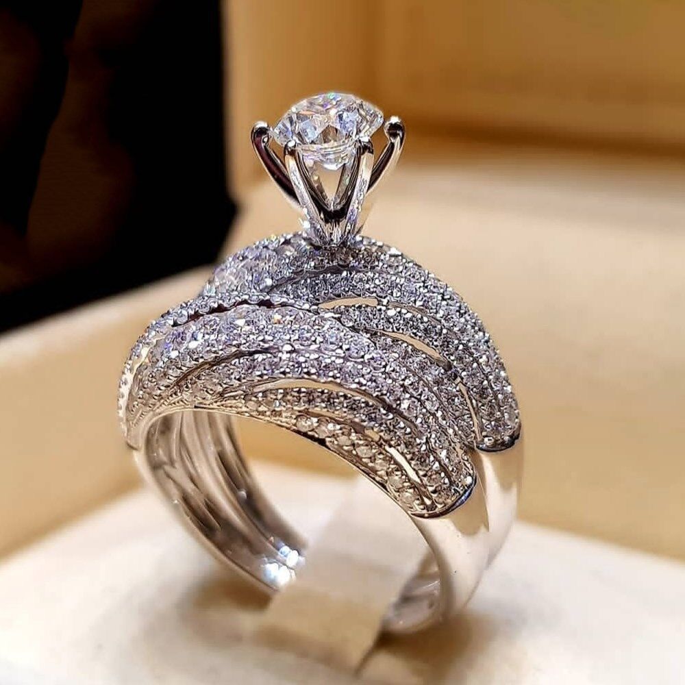Sparkling Rhinestone Diamond Engagement Ring