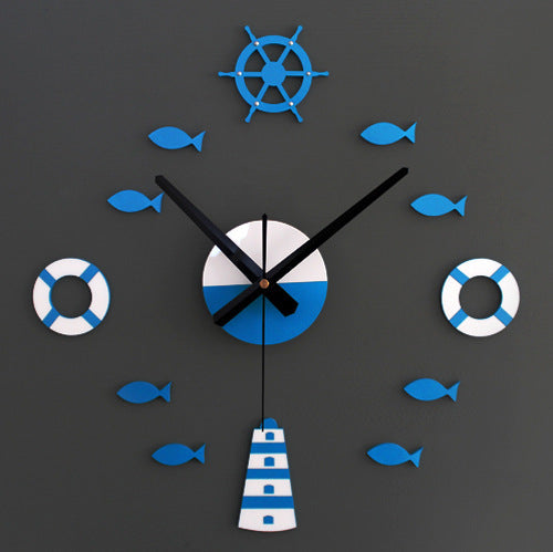 Mediterranean DIY Wall Clock: Lighthouse, Rudder & Nautical Design