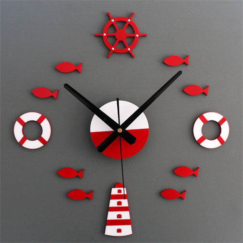 Mediterranean DIY Wall Clock: Lighthouse, Rudder & Nautical Design