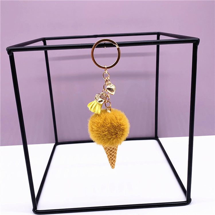 Ice Cream Keychain with Plush Hair Ball
