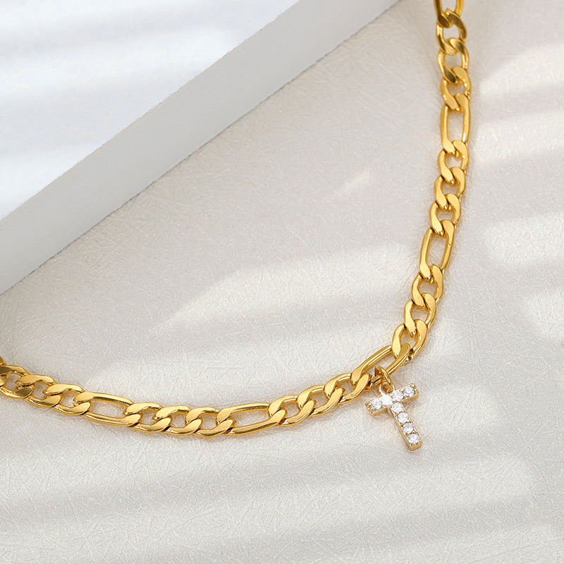 Personalized English Letter Anklet - Unisex Copper & Zircon Jewelry