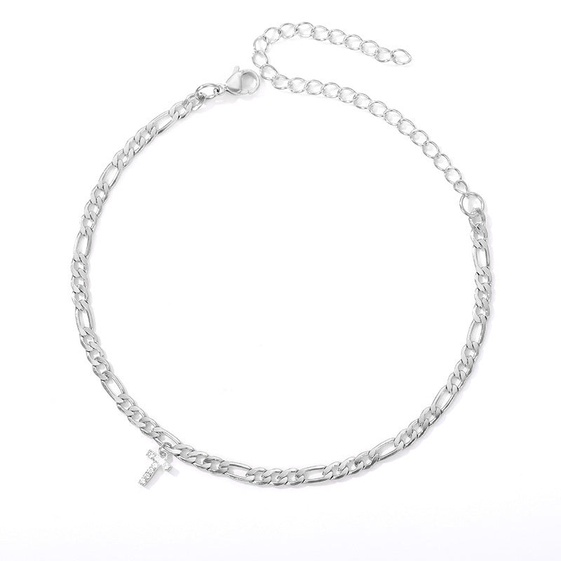 Personalized English Letter Anklet - Unisex Copper & Zircon Jewelry