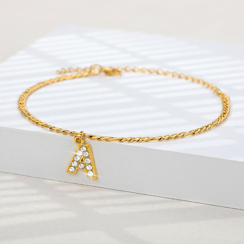 Personalized English Letter Anklet - Unisex Copper & Zircon Jewelry