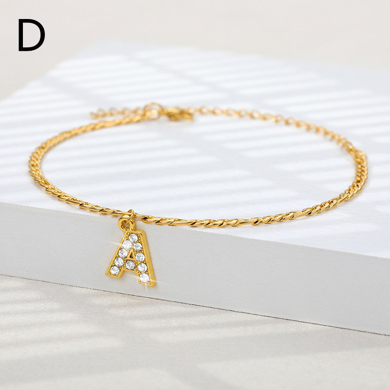 Personalized English Letter Anklet - Unisex Copper & Zircon Jewelry