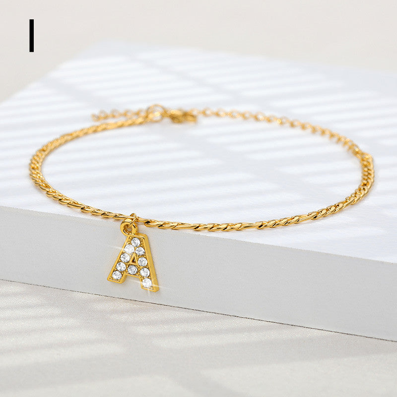 Personalized English Letter Anklet - Unisex Copper & Zircon Jewelry