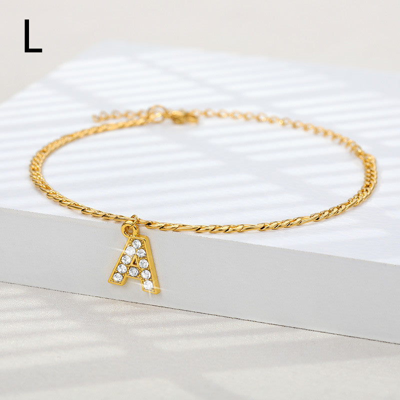 Personalized English Letter Anklet - Unisex Copper & Zircon Jewelry