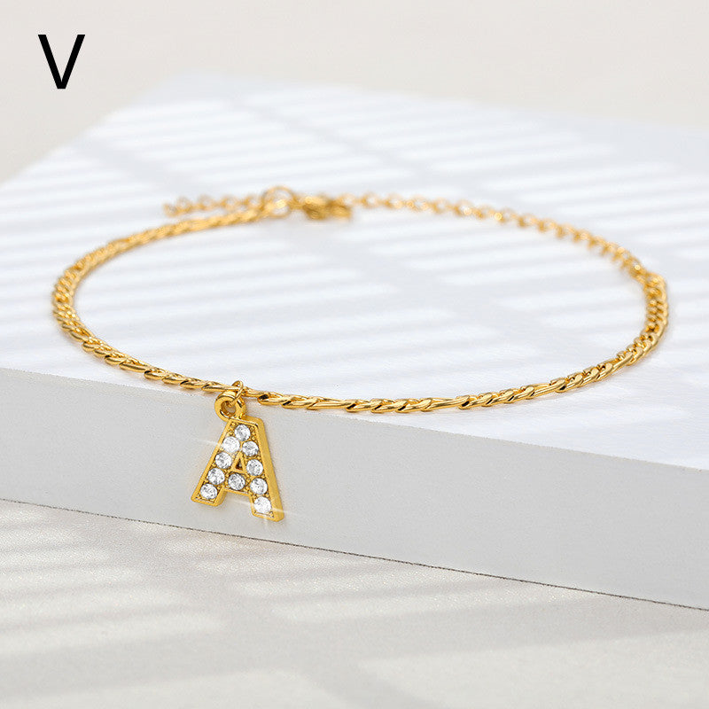 Personalized English Letter Anklet - Unisex Copper & Zircon Jewelry