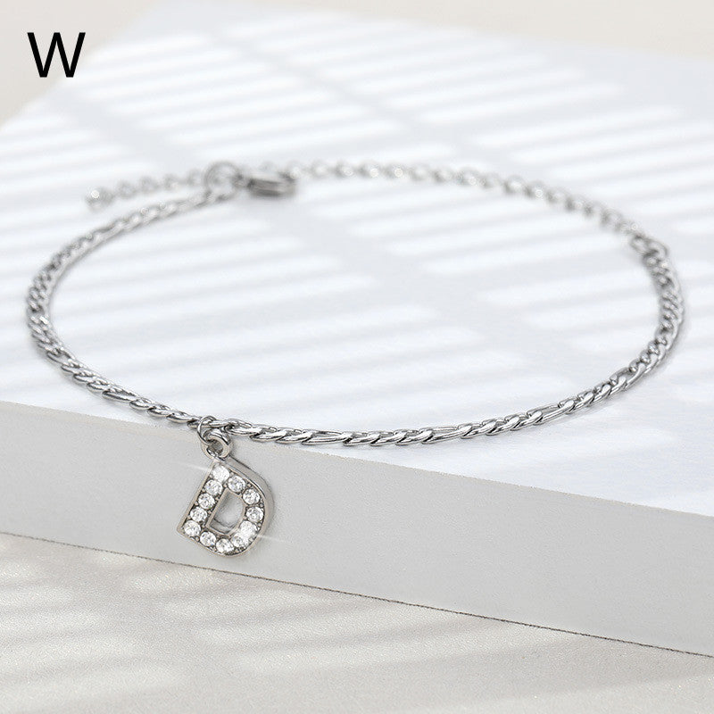 Personalized English Letter Anklet - Unisex Copper & Zircon Jewelry