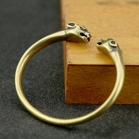 Men's Brass Leopard Bangle Bracelet: Punk Style