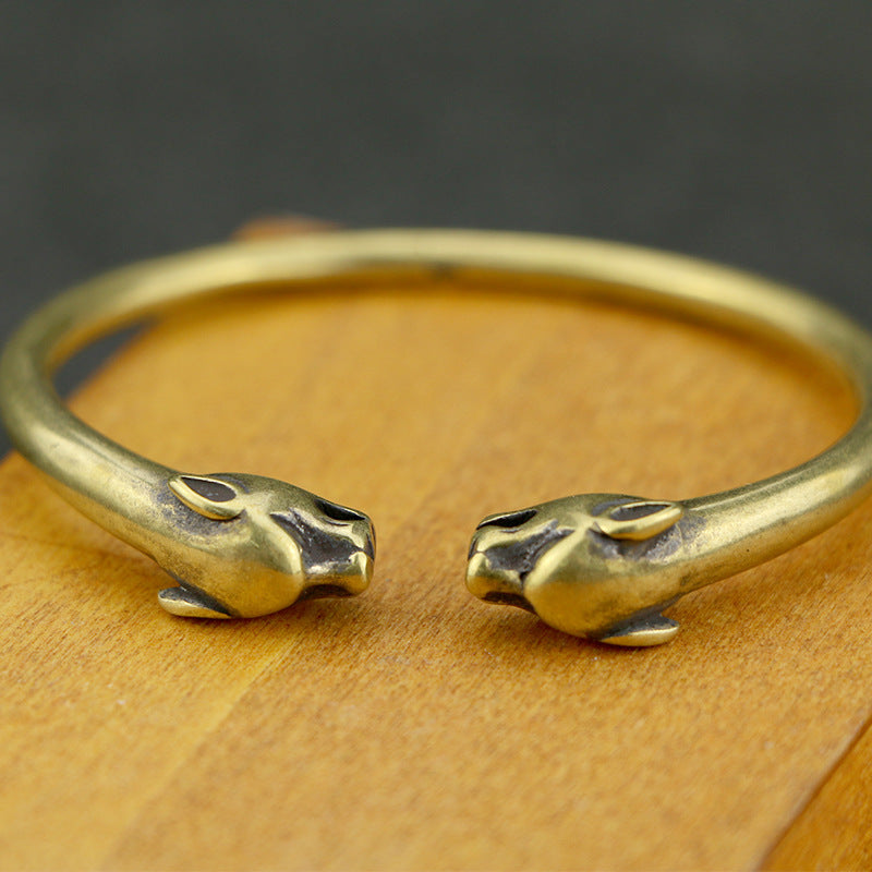 Men's Brass Leopard Bangle Bracelet: Punk Style