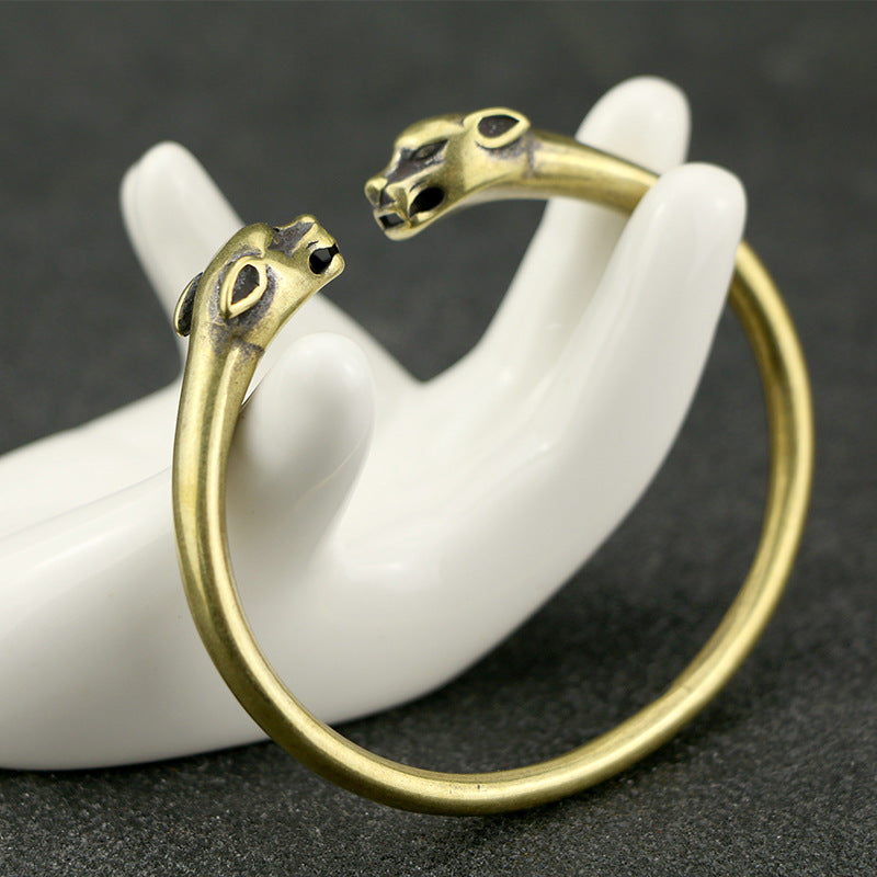 Men's Brass Leopard Bangle Bracelet: Punk Style