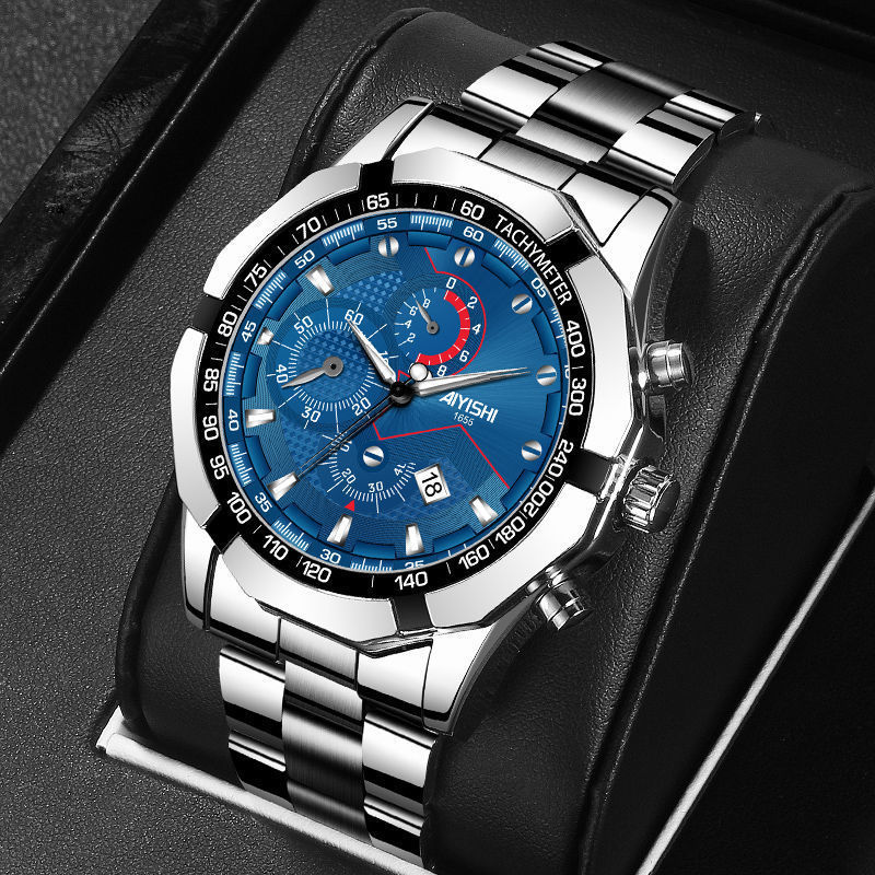 Men's Full Automatic Quartz Watch with Stainless Steel Strap