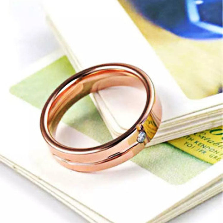 Trendy Rose Gold Slotted Zircon Tungsten Ring