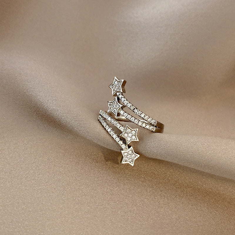 Multi-Layer Micro-Inlaid Five-pointed Star Zircon Ring