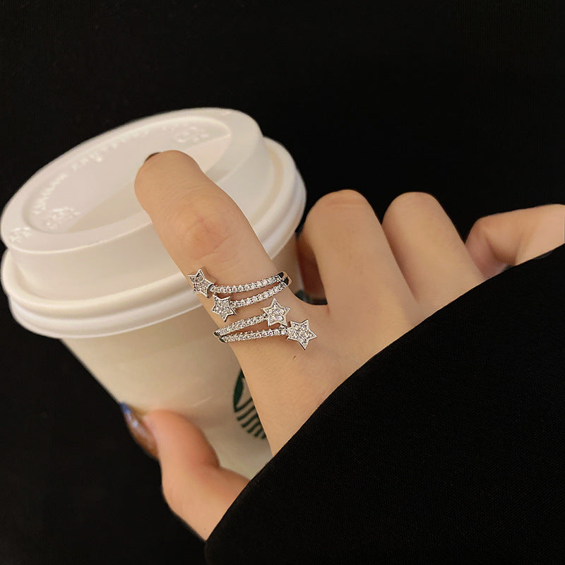 Multi-Layer Micro-Inlaid Five-pointed Star Zircon Ring