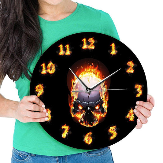 Burning Skull Wall Clock: Hell Demon Death Skull Design