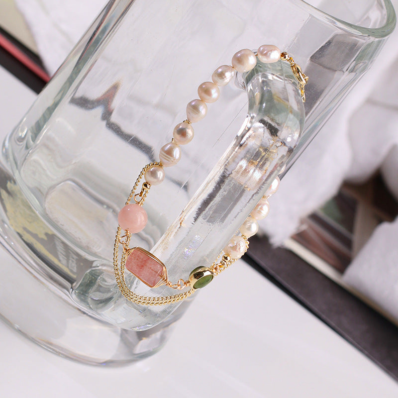 Pearl & Strawberry Crystal Bracelet