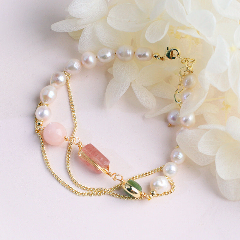 Pearl & Strawberry Crystal Bracelet