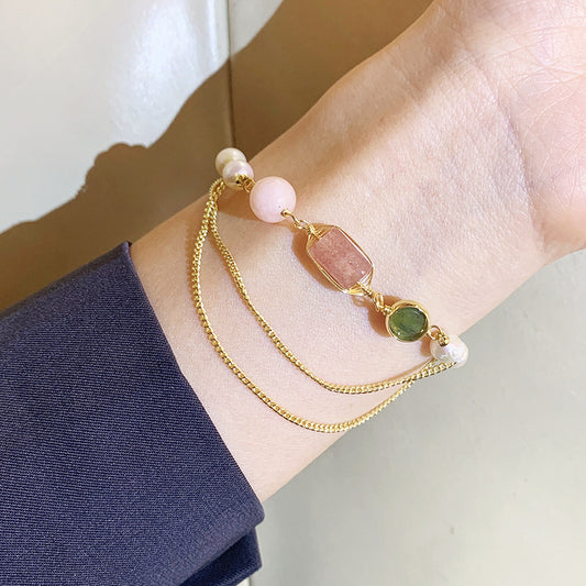 Pearl & Strawberry Crystal Bracelet