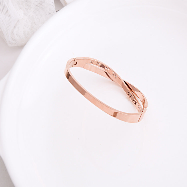 Roman Numeral Diamond-Accented Titanium Steel Bracelet