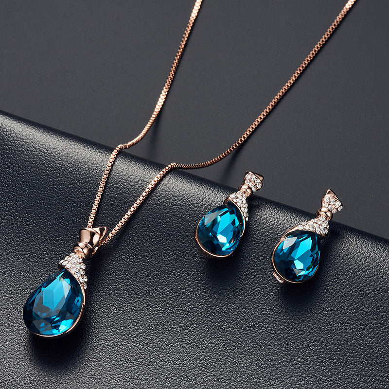 Gold Plated Crystal Peacock & Rhinestone Jewelry Set