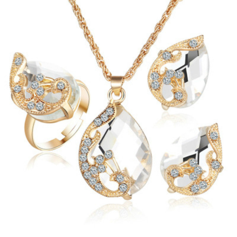 Gold Plated Crystal Peacock & Rhinestone Jewelry Set