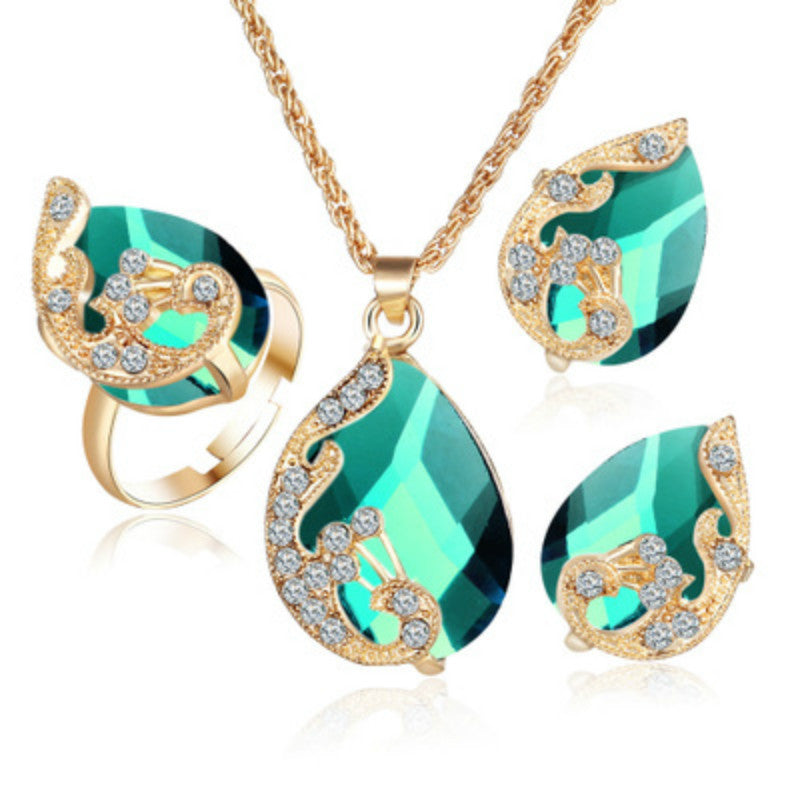 Gold Plated Crystal Peacock & Rhinestone Jewelry Set