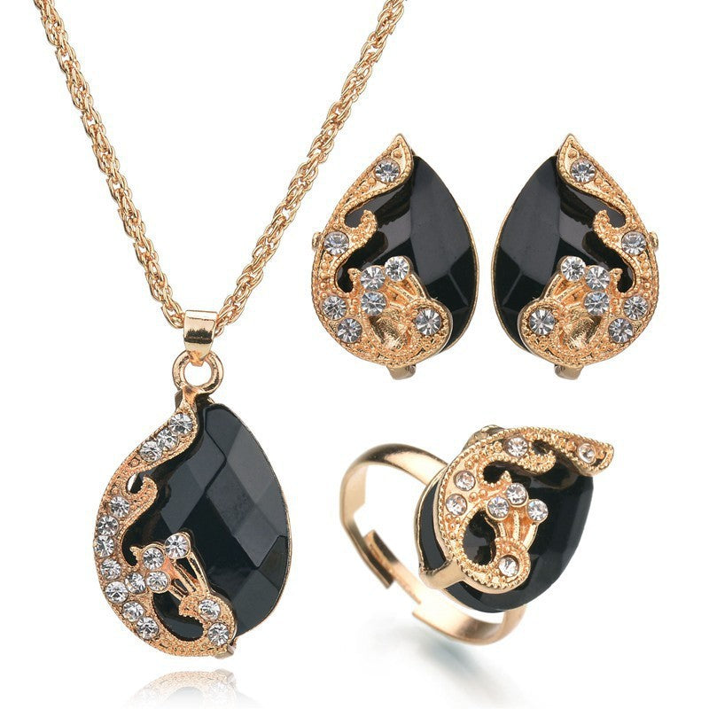 Gold Plated Crystal Peacock & Rhinestone Jewelry Set