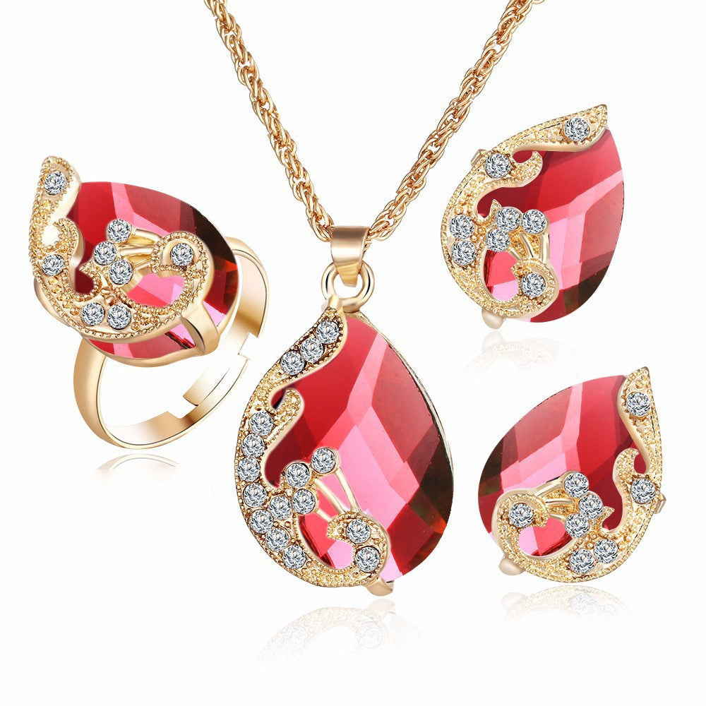 Gold Plated Crystal Peacock & Rhinestone Jewelry Set