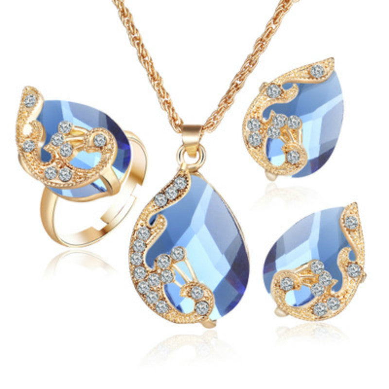 Gold Plated Crystal Peacock & Rhinestone Jewelry Set