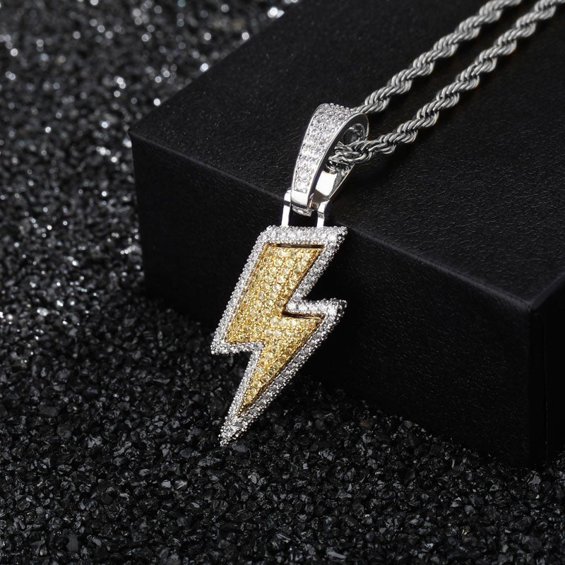Dazzling Lightning Bolt CZ Hip Hop Pendant Necklace