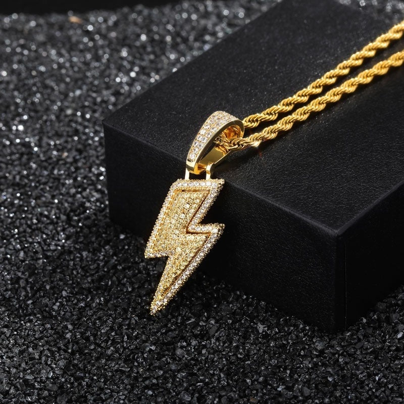 Dazzling Lightning Bolt CZ Hip Hop Pendant Necklace