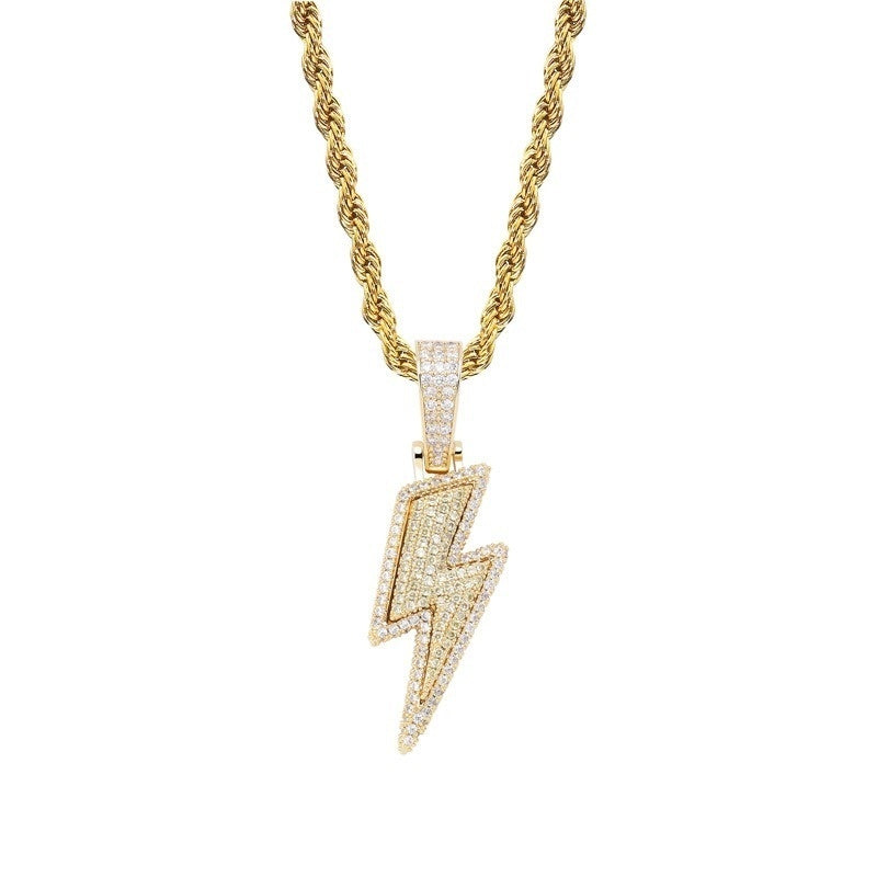 Dazzling Lightning Bolt CZ Hip Hop Pendant Necklace