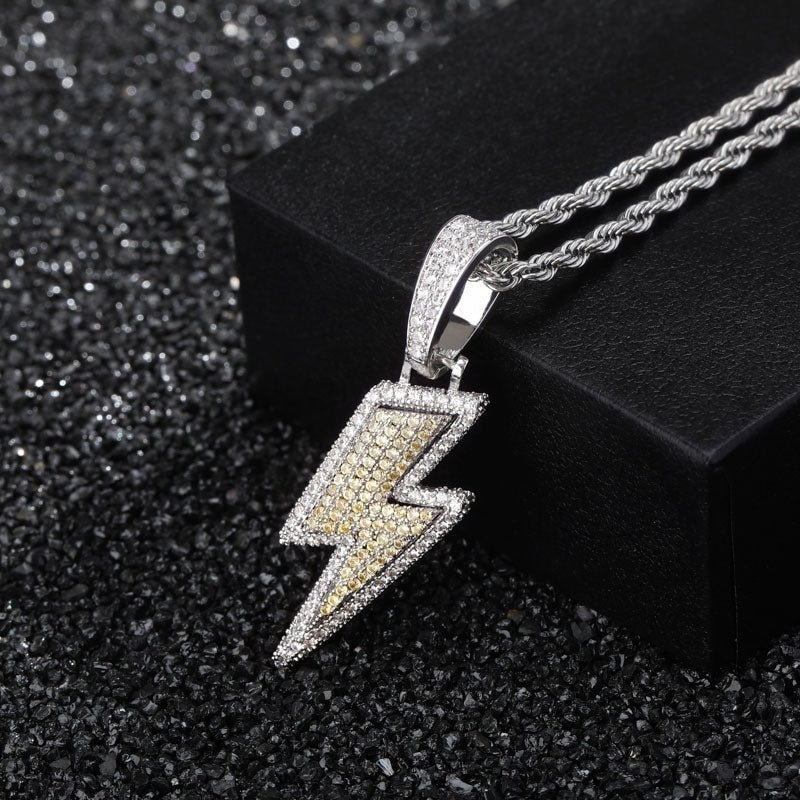 Dazzling Lightning Bolt CZ Hip Hop Pendant Necklace