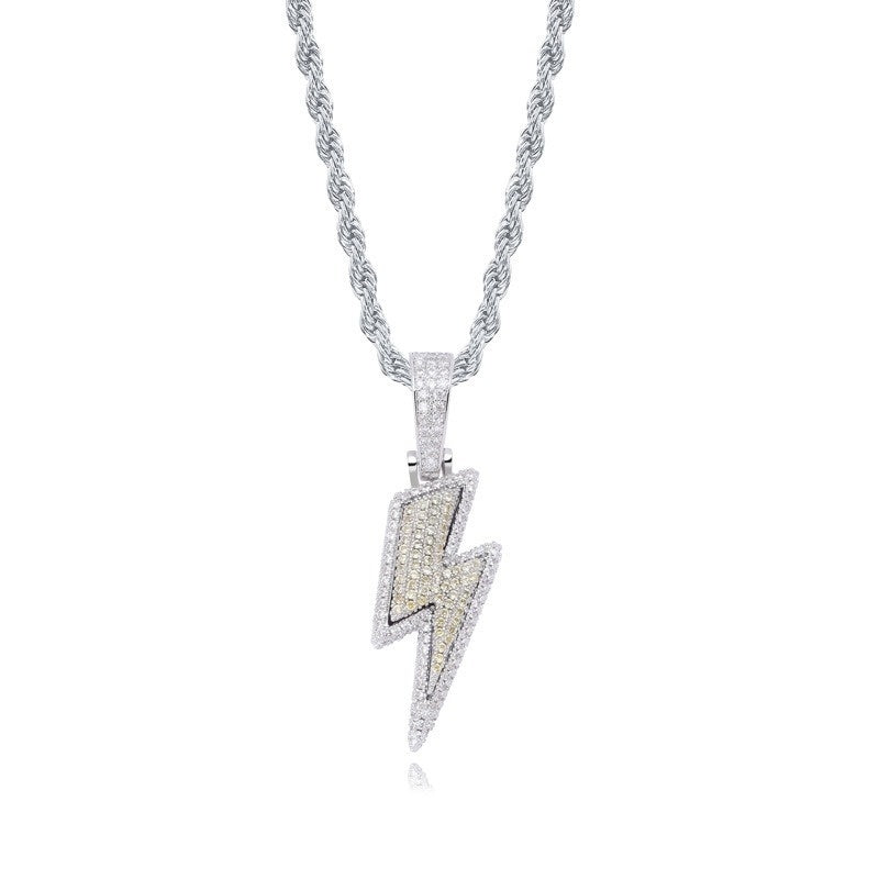 Dazzling Lightning Bolt CZ Hip Hop Pendant Necklace