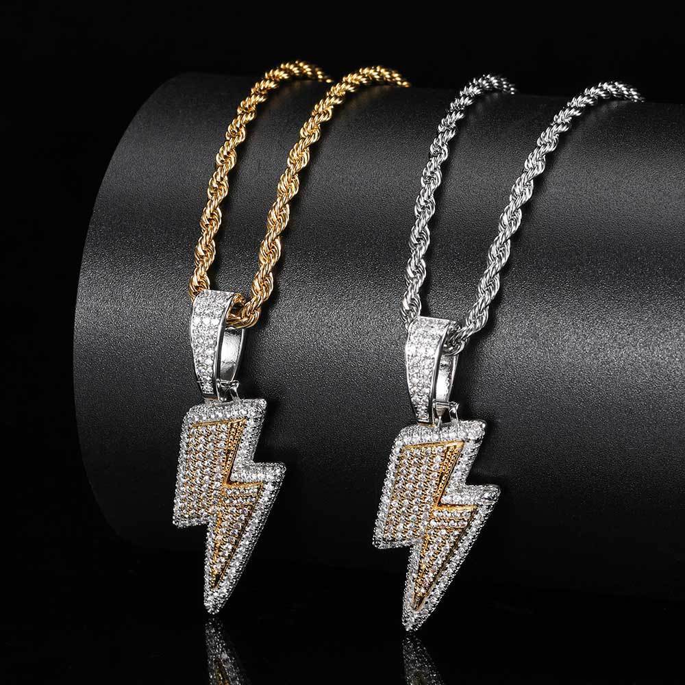 Dazzling Lightning Bolt CZ Hip Hop Pendant Necklace