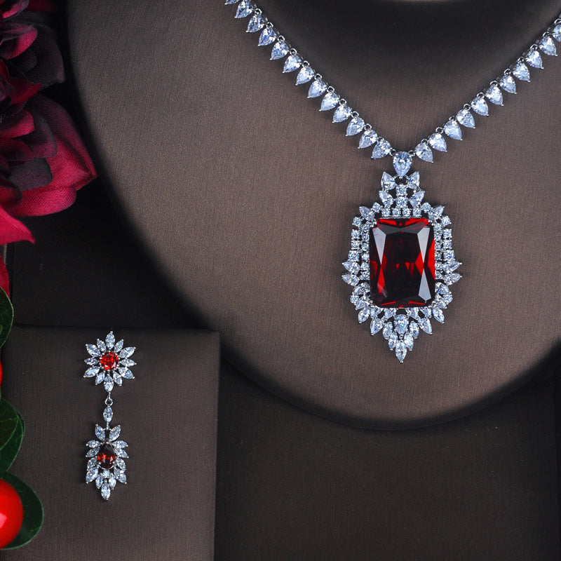 Elegant Ruby Red Fine Jewelry Set