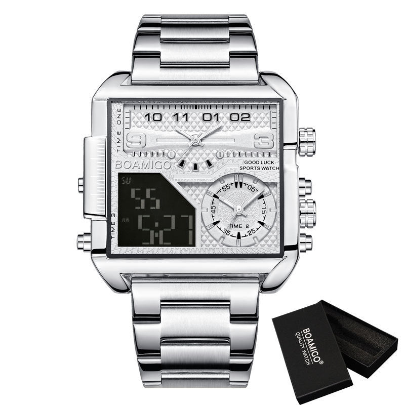 BOAMIGO Men's Luxury Sport Watch: Square Digital & Analog Display